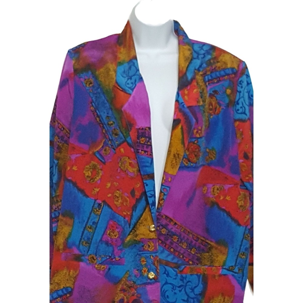 Vintage Graff Womens Blazer Size 16 Light Weight Pink Blue 2 Button Polyester US
